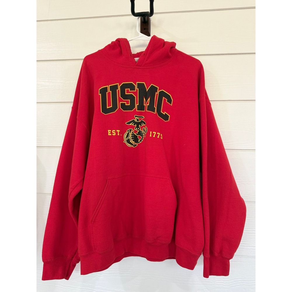 A-93- Gildan USMC United States Marine Corps Hoodie Red Pullover Sweatshirt XL